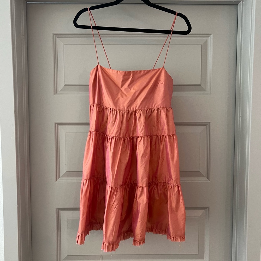 Coral Red Free People Ruffle Mini Dress